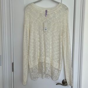 Francesca’s Open Weave Cream Sweater w/ Lace Detail Size Small